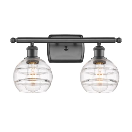 A large image of the Innovations Lighting 516-2W-9-16 Rochester Vanity Oil Rubbed Bronze / Clear