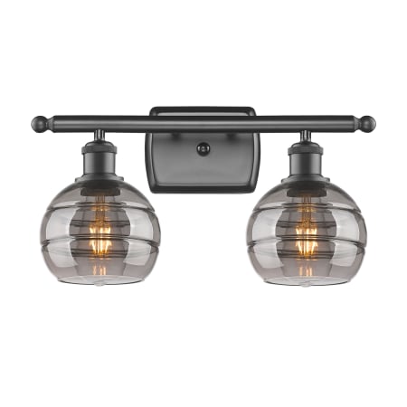 A large image of the Innovations Lighting 516-2W-9-16 Rochester Vanity Oil Rubbed Bronze / Light Smoke