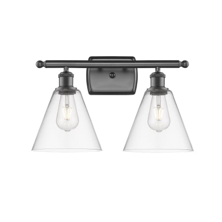 A large image of the Innovations Lighting 516-2W-11-18 Berkshire Vanity Oil Rubbed Bronze / Clear