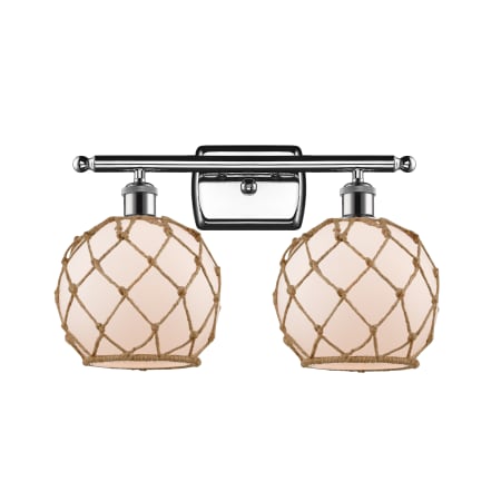 A large image of the Innovations Lighting 516-2W Farmhouse Rope Polished Chrome / White / Black