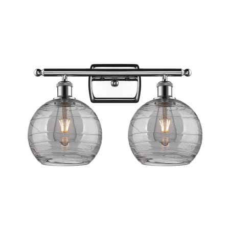 A large image of the Innovations Lighting 516-2W-11-18 Athens Deco Swirl Vanity Polished Chrome / Light Smoke Deco Swirl