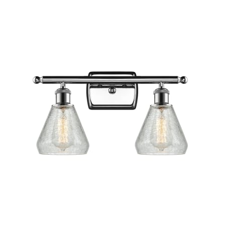 A large image of the Innovations Lighting 516-2W Conesus Polished Chrome / Clear Crackle