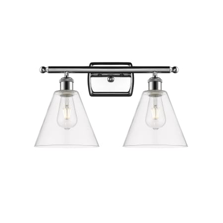 A large image of the Innovations Lighting 516-2W-11-18 Berkshire Vanity Polished Chrome / Clear