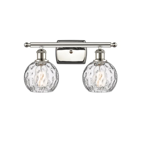 A large image of the Innovations Lighting 516-2W-11-16 Athens Vanity Polished Nickel / Clear Water Glass