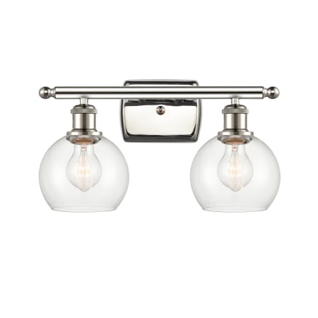 A large image of the Innovations Lighting 516-2W-9-16 Athens Vanity Polished Nickel / Clear