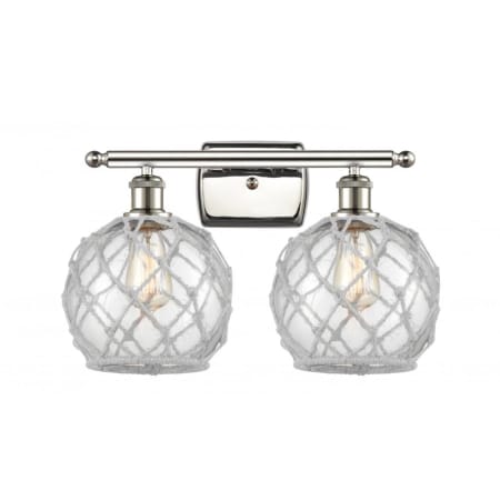 A large image of the Innovations Lighting 516-2W Farmhouse Rope Polished Nickel / Clear / White