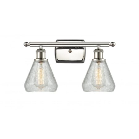 A large image of the Innovations Lighting 516-2W Conesus Polished Nickel / Clear Crackle