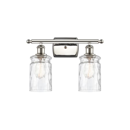 A large image of the Innovations Lighting 516-2W Candor Polished Nickel / Clear Waterglass