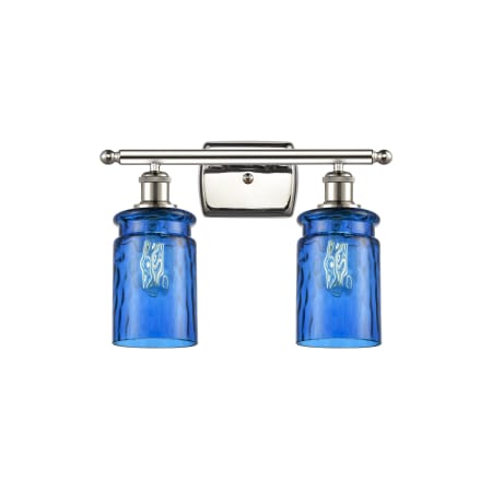 A large image of the Innovations Lighting 516-2W Candor Polished Nickel / Princess Blue Waterglass