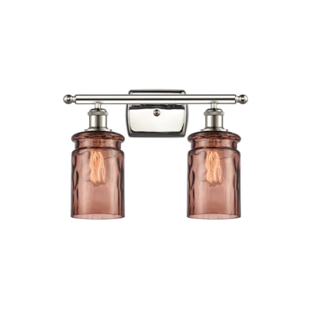 A large image of the Innovations Lighting 516-2W Candor Polished Nickel / Toffee Waterglass