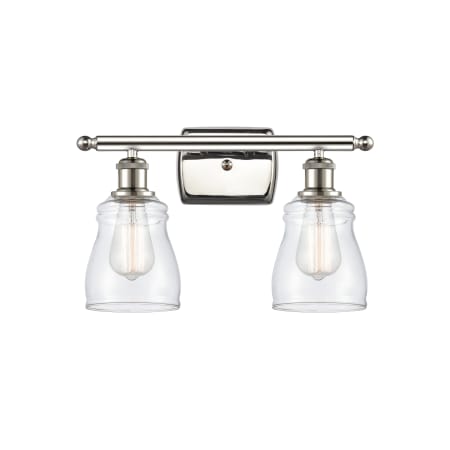 A large image of the Innovations Lighting 516-2W Ellery Polished Nickel / Clear