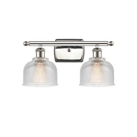 A large image of the Innovations Lighting 516-2W Dayton Polished Nickel / Clear