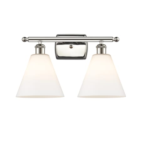 A large image of the Innovations Lighting 516-2W-12-18 Berkshire Vanity Polished Nickel / Matte White