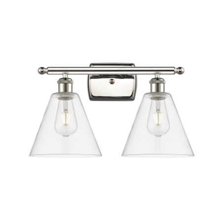 A large image of the Innovations Lighting 516-2W-11-18 Berkshire Vanity Polished Nickel / Clear