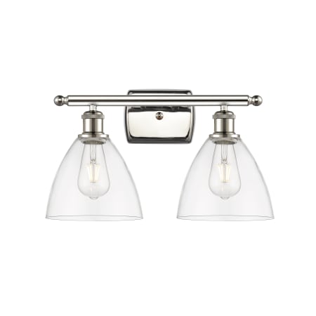 A large image of the Innovations Lighting 516-2W-11-18 Bristol Vanity Polished Nickel / Clear