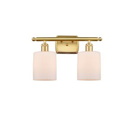 A large image of the Innovations Lighting 516-2W-9-16 Cobbleskill Vanity Matte White / Satin Gold