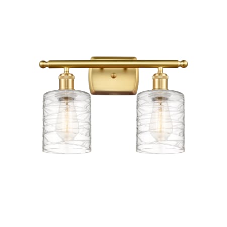 A large image of the Innovations Lighting 516-2W-9-16 Cobbleskill Vanity Satin Gold / Deco Swirl