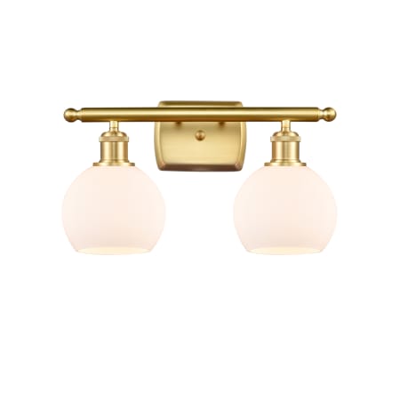 A large image of the Innovations Lighting 516-2W-10-16 Athens Vanity Satin Gold / Matte White