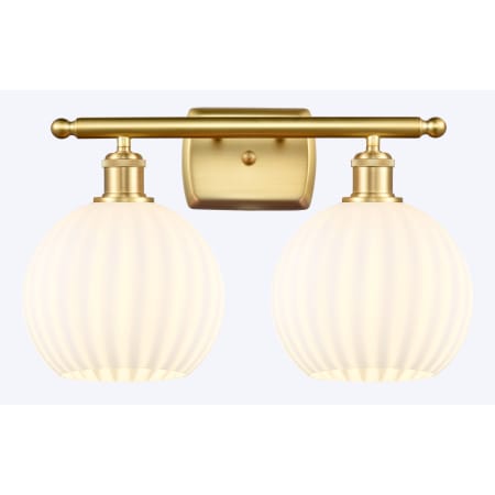 A large image of the Innovations Lighting 516-2W-11-18 White Venetian Vanity Satin Gold / White Venetian