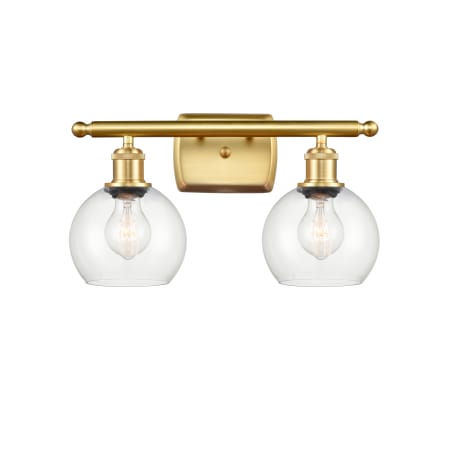 A large image of the Innovations Lighting 516-2W-9-16 Athens Vanity Satin Gold / Clear