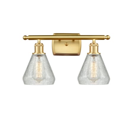 A large image of the Innovations Lighting 516-2W-12-16 Conesus Vanity Clear Crackle / Satin Gold