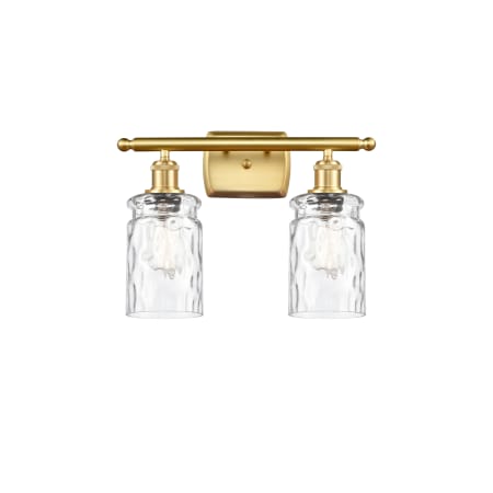 A large image of the Innovations Lighting 516-2W-12-16 Candor Vanity Clear Water Glass / Satin Gold