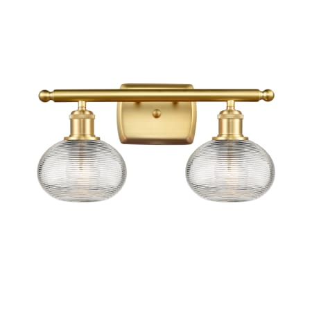 A large image of the Innovations Lighting 516-2W-8-16 Ithaca Vanity Satin Gold / Clear Ithaca