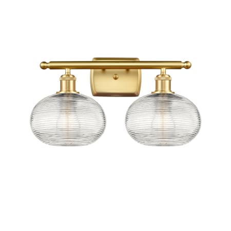 A large image of the Innovations Lighting 516-2W-10-18 Ithaca Vanity Satin Gold / Clear Ithaca