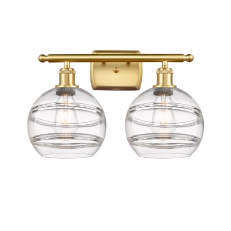 A large image of the Innovations Lighting 516-2W-11-18-Rochester-Bathroom Vanity Light Satin Gold / Clear