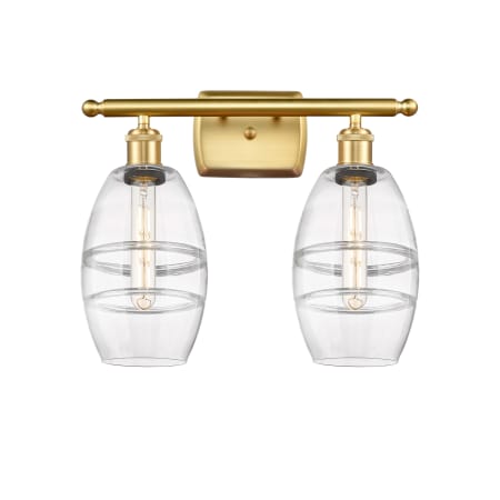 A large image of the Innovations Lighting 516-2W-10-16-Vaz-Bathroom Vanity Light Satin Gold / Clear