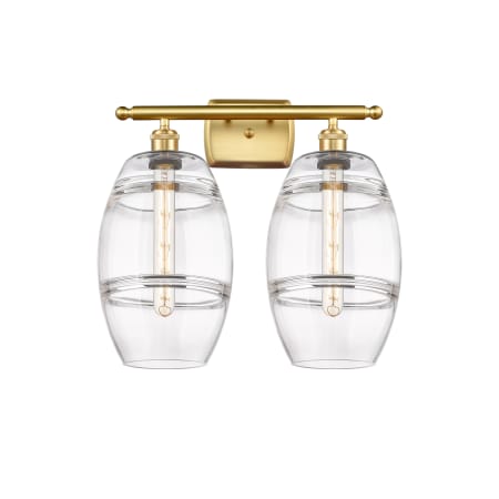 A large image of the Innovations Lighting 516-2W-11-18-Vaz-Bathroom Vanity Light Satin Gold / Clear