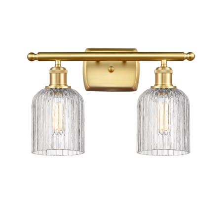 A large image of the Innovations Lighting 516-2W-10-15-Bridal Veil-Bathroom Vanity Light Satin Gold / Clear