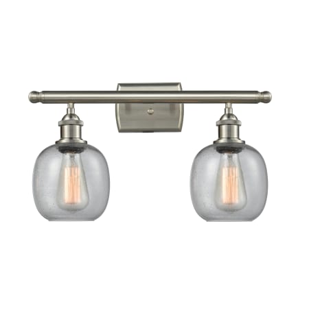 A large image of the Innovations Lighting 516-2W Belfast Brushed Satin Nickel / Clear Seedy