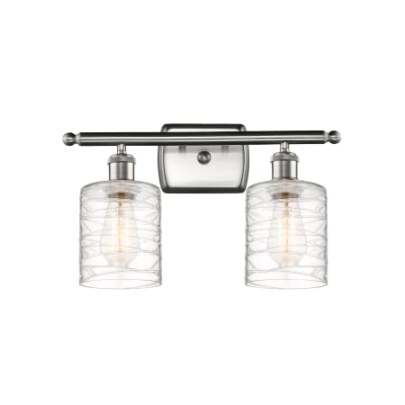 A large image of the Innovations Lighting 516-2W-9-16 Cobbleskill Vanity Brushed Satin Nickel / Deco Swirl