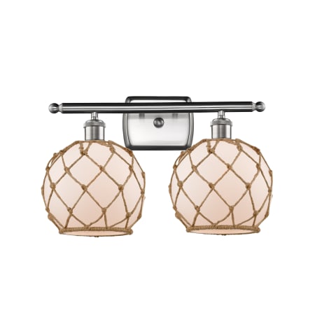 A large image of the Innovations Lighting 516-2W Farmhouse Rope Brushed Satin Nickel / White / Black