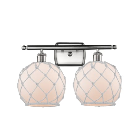 A large image of the Innovations Lighting 516-2W Farmhouse Rope Brushed Satin Nickel / White