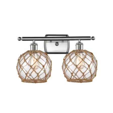 A large image of the Innovations Lighting 516-2W Farmhouse Rope Brushed Satin Nickel / Clear / Black