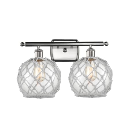 A large image of the Innovations Lighting 516-2W Farmhouse Rope Brushed Satin Nickel / Clear / White