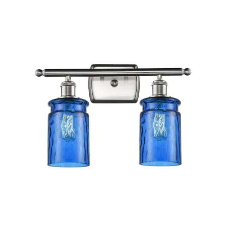 A large image of the Innovations Lighting 516-2W Candor Brushed Satin Nickel / Princess Blue Waterglass