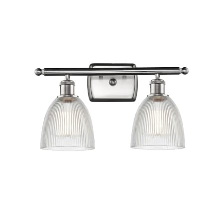 A large image of the Innovations Lighting 516-2W Castile Brushed Satin Nickel / Clear