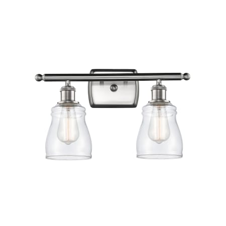 A large image of the Innovations Lighting 516-2W Ellery Brushed Satin Nickel / Clear