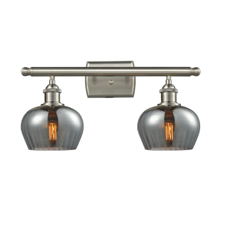 A large image of the Innovations Lighting 516-2W Fenton Brushed Satin Nickel / Smoked Fluted
