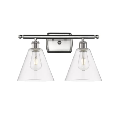 A large image of the Innovations Lighting 516-2W-11-18 Berkshire Vanity Brushed Satin Nickel / Clear