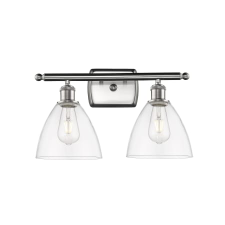 A large image of the Innovations Lighting 516-2W-11-18 Bristol Vanity Brushed Satin Nickel / Clear