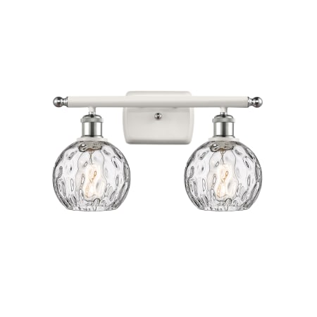 A large image of the Innovations Lighting 516-2W-11-16 Athens Vanity White and Polished Chrome / Clear Water Glass