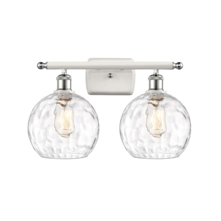 A large image of the Innovations Lighting 516-2W-13-18 Athens Vanity White and Polished Chrome / Clear Water Glass