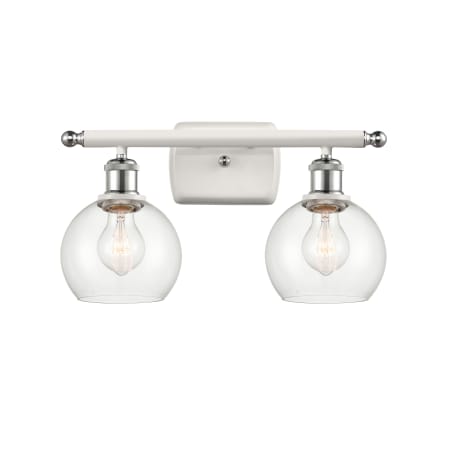 A large image of the Innovations Lighting 516-2W-9-16 Athens Vanity White and Polished Chrome / Clear