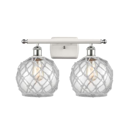 A large image of the Innovations Lighting 516-2W Farmhouse Rope White and Polished Chrome / Clear Glass