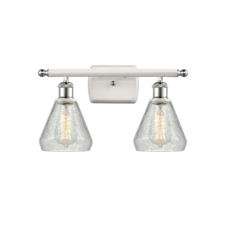 A large image of the Innovations Lighting 516-2W Conesus White and Polished Chrome / Clear Crackle