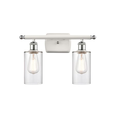 A large image of the Innovations Lighting 516-2W-12-16 Clymer Vanity Clear / White and Polished Chrome